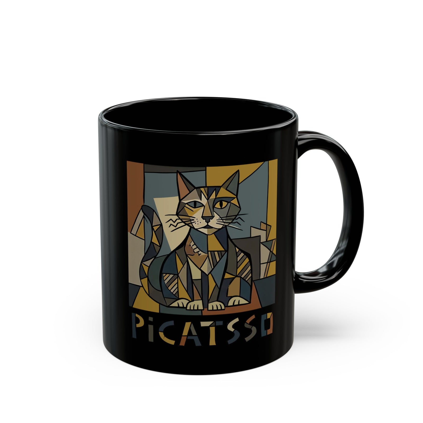 Picatsso Cat Art Black Mug — Playful Cat Picasso Design