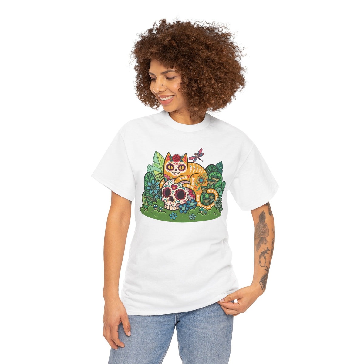 Sugar Skull Cat T-Shirt — Day of the Dead Calavera Feline Tee