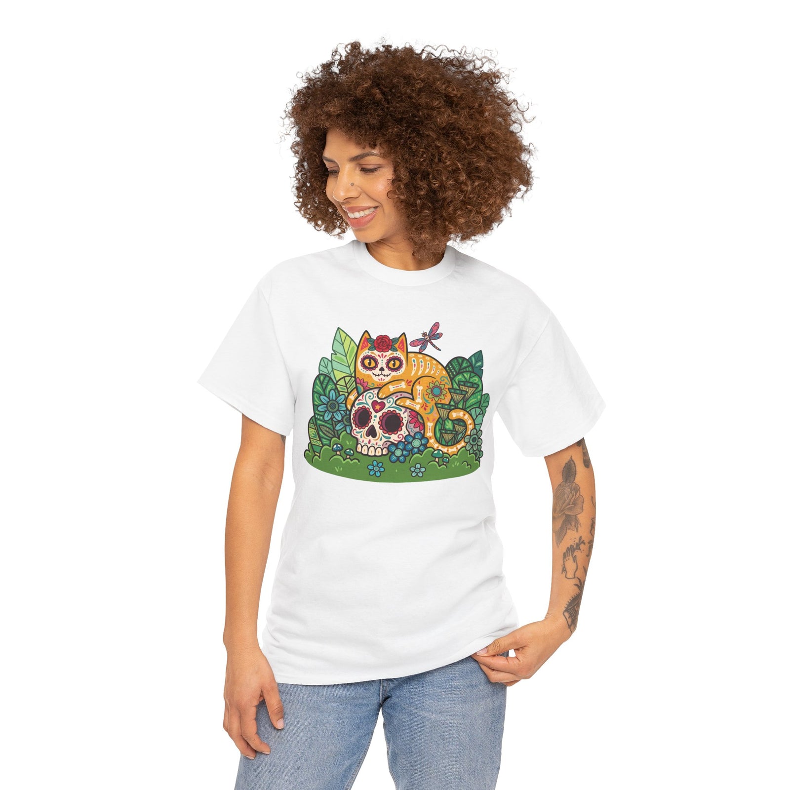 Sugar Skull Cat T-Shirt — Day of the Dead Calavera Feline Tee
