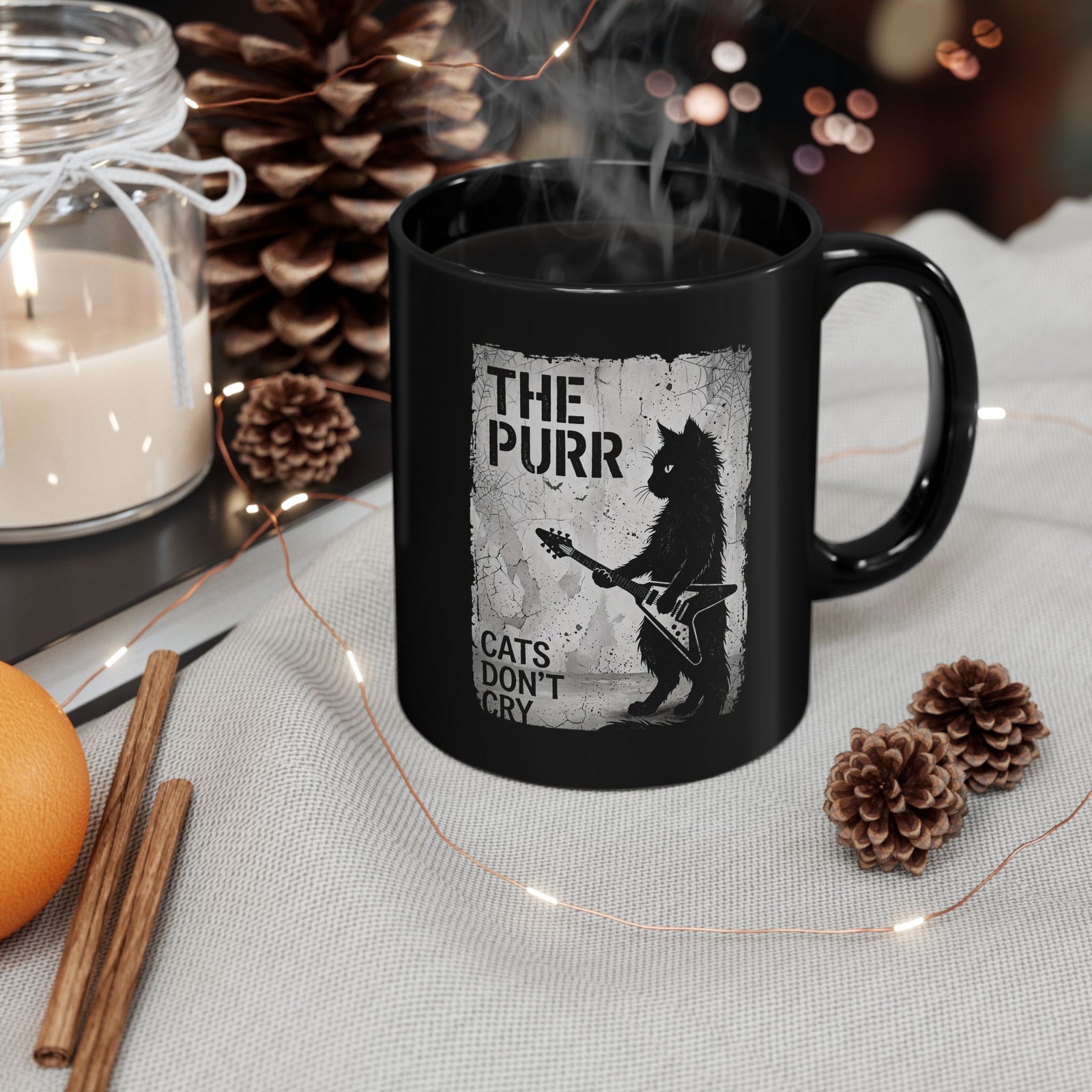 Purr Cats Don't Cry Black Mug — Cute Cat Graphic Mug