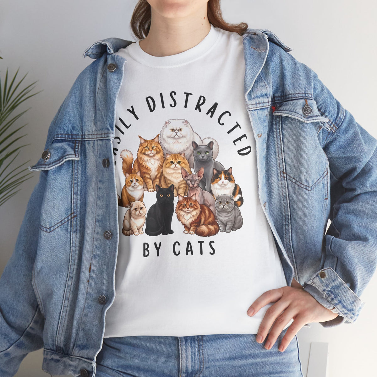Easily Distracted By Cats T-Shirt — Funny Multi-Breed Cat Lover Tee