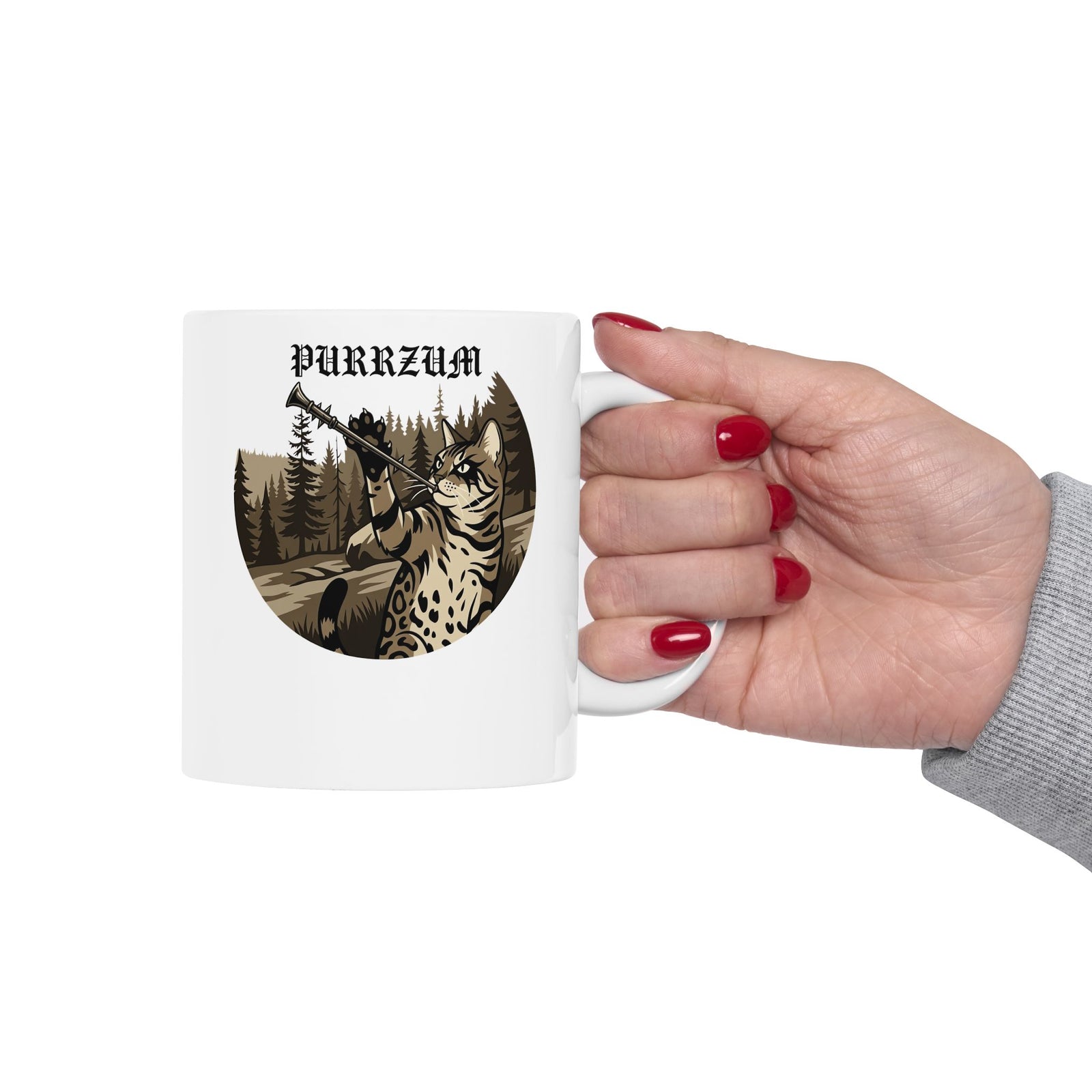 Funny Black Metal Cat Mug | Purrzum Corpse Paint Ceramic Mug