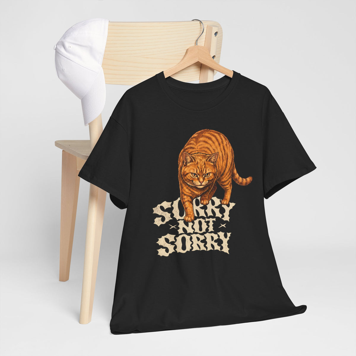 Sorry Not Sorry Cat T-Shirt — Funny Sarcastic Orange Tabby Tee