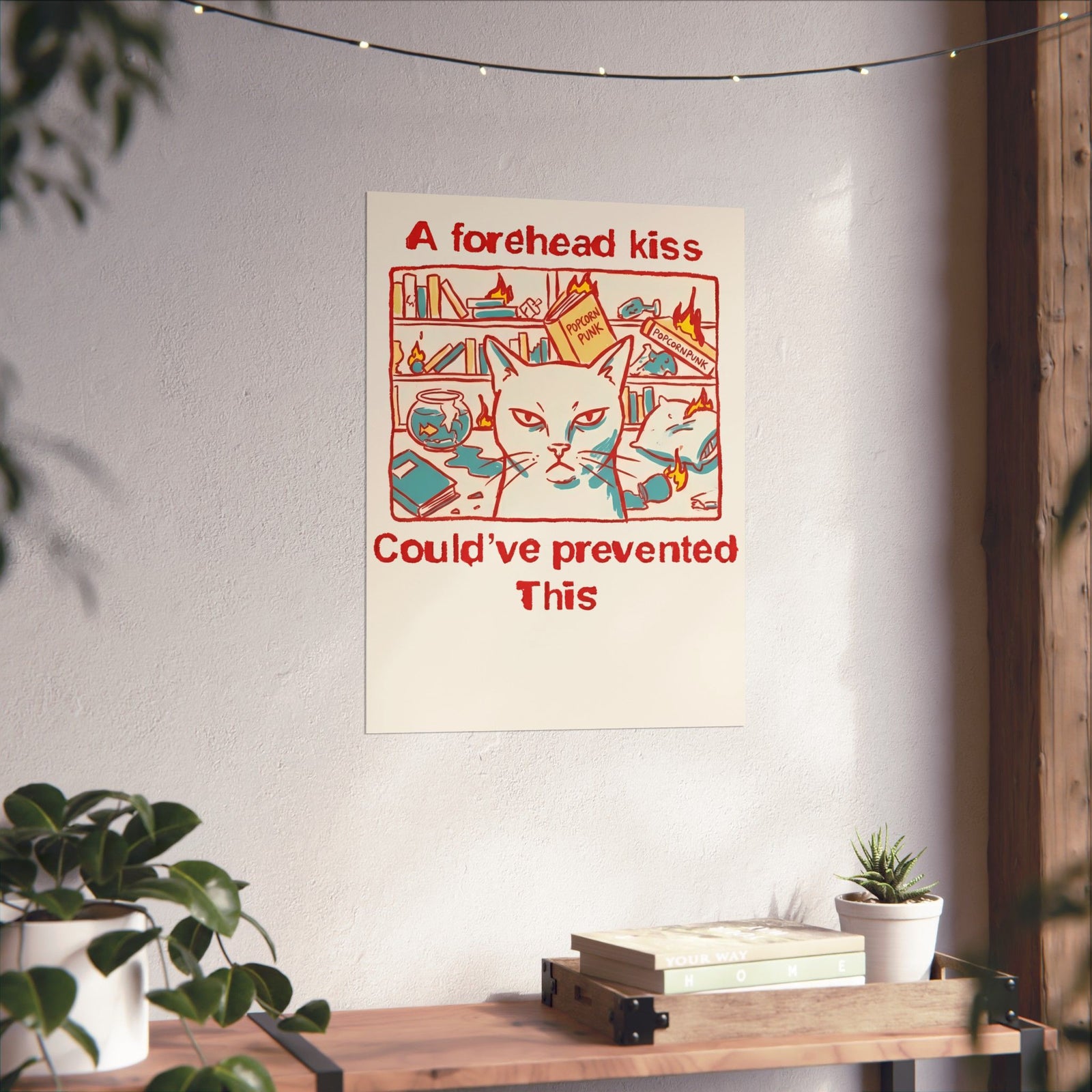 Naughty Cat Forehead Kiss Poster - Funny Cat Lover Poster