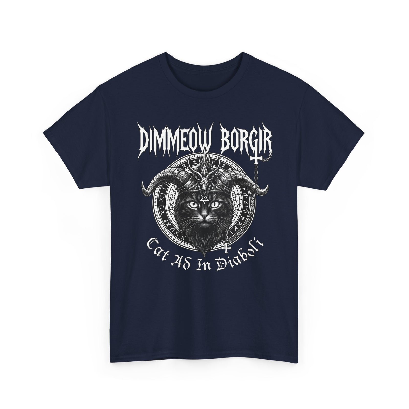 Black Metal Cat T-Shirt — "Dimmeow Borgir" Gothic Cat Band Tee