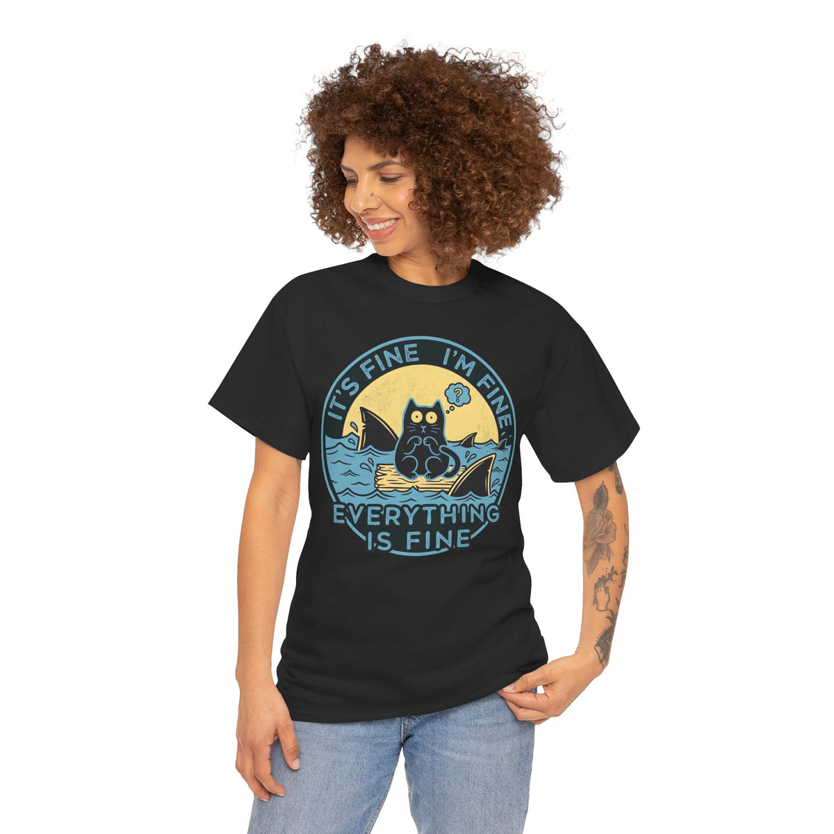 Everything Is Fine Cat Tee — Funny Retro Cat T-Shirt (It’s Fine I’m Fine)