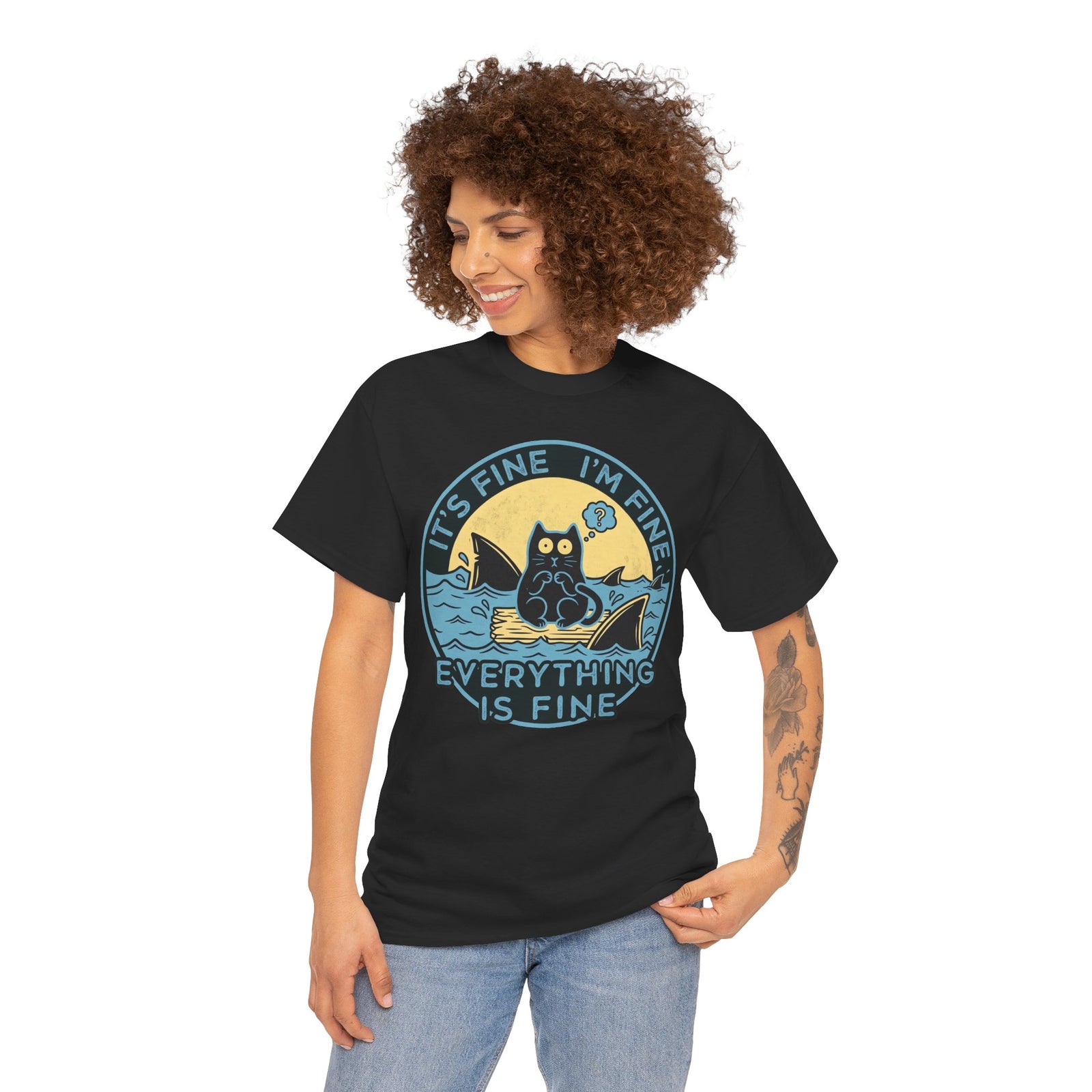 Everything Is Fine Cat Tee — Funny Retro Cat T-Shirt (It’s Fine I’m Fine)