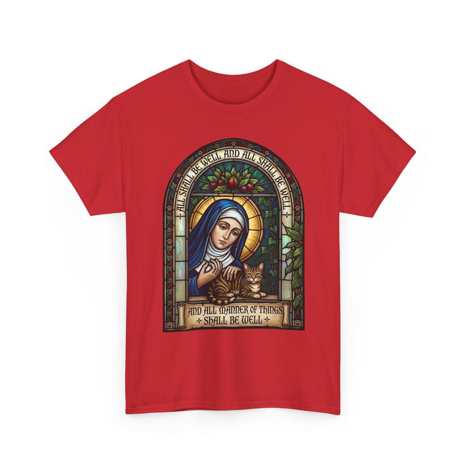 Stained Glass Saint Teresa T-Shirt – “And Full Knowledge of Things, I Shall Be Quiet”