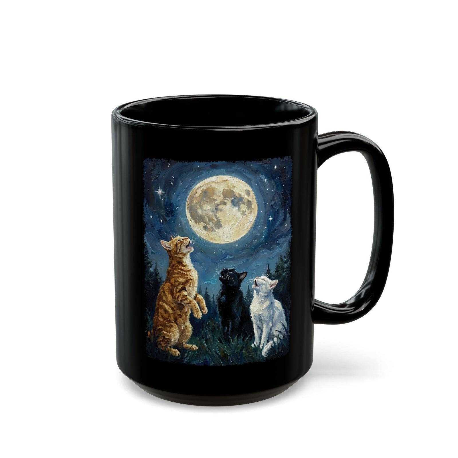 Cats Howling at the Moon Black Mug