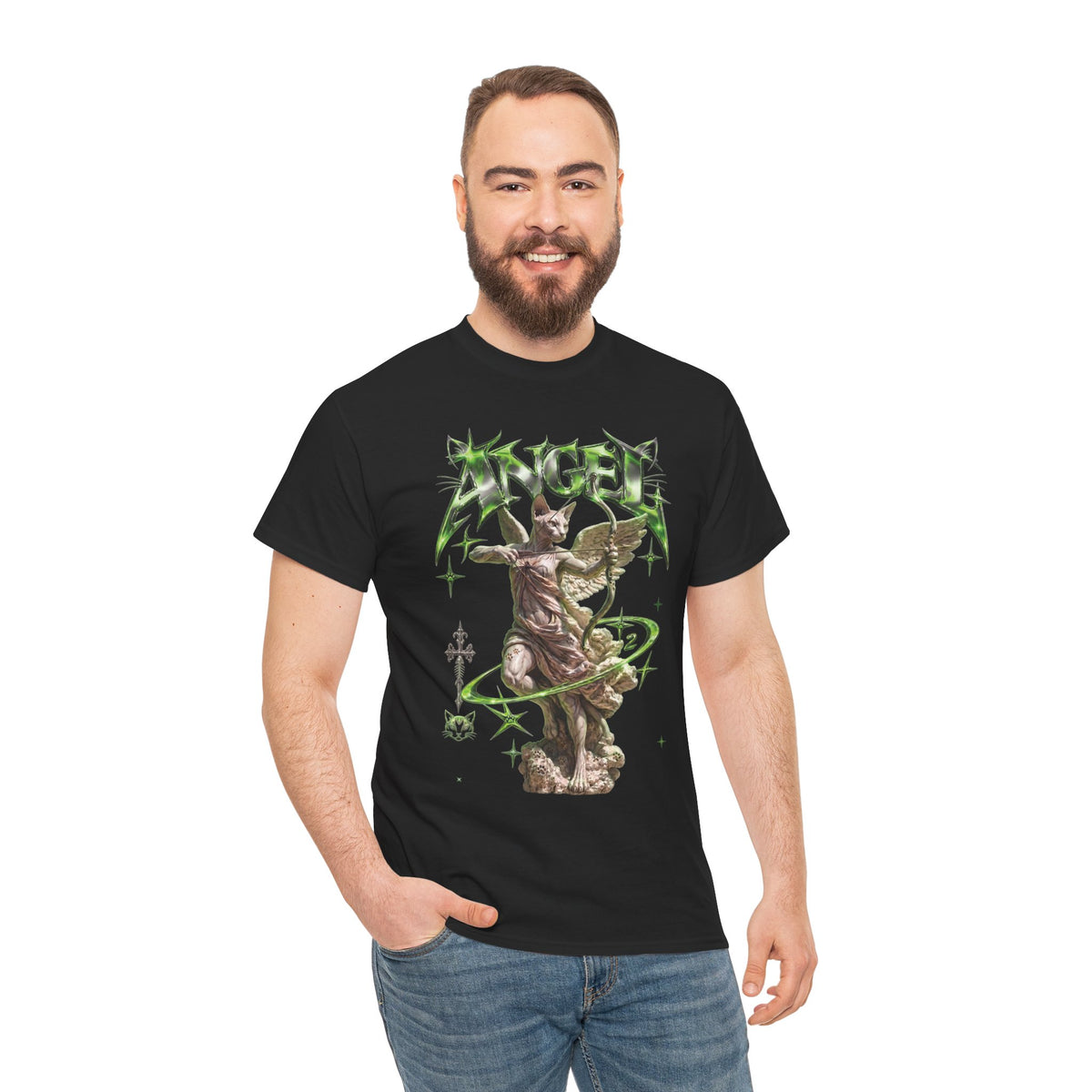 Funny Angel Hairless Sphynx Cat Shirt — Renaissance Cyber-Goth T-Shirt