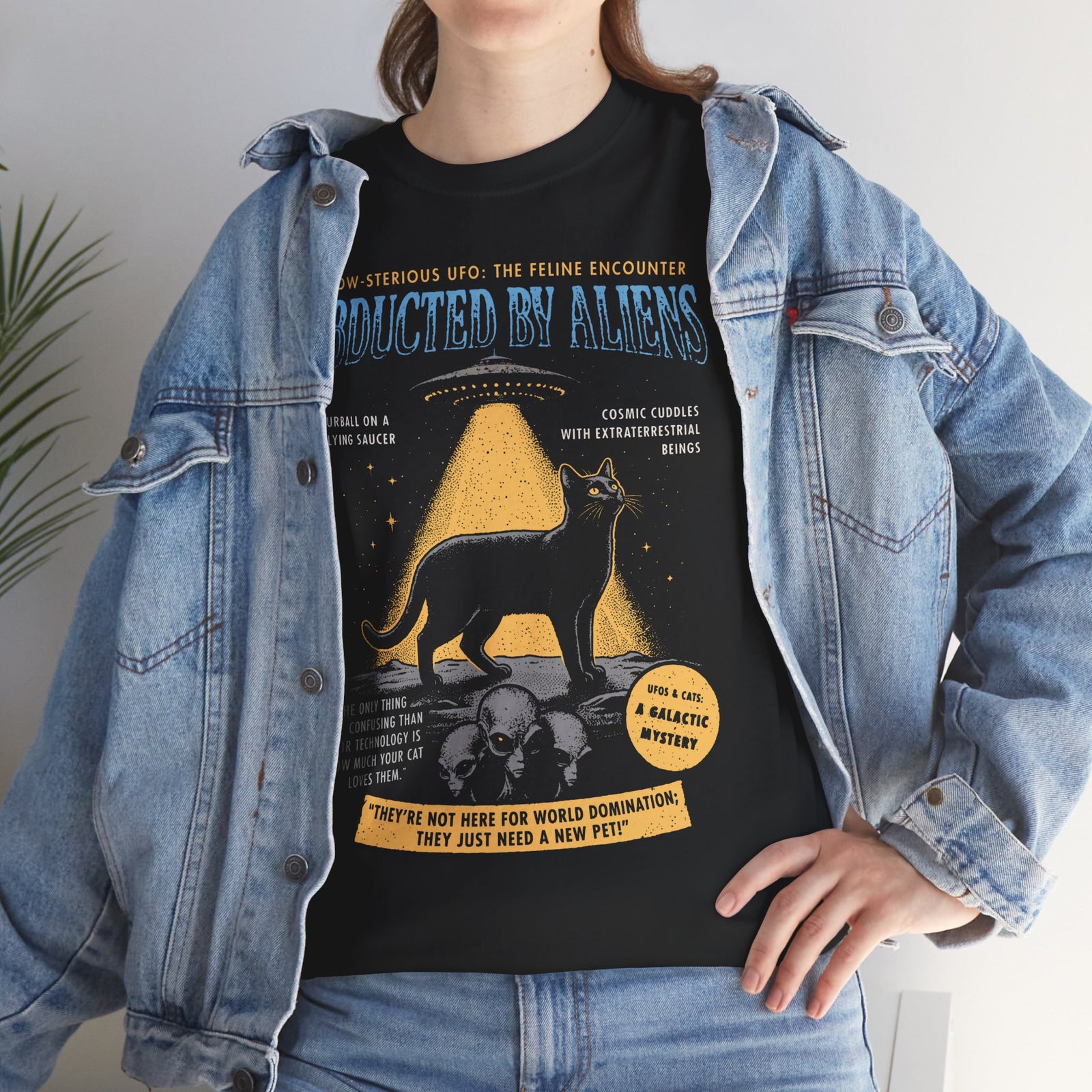 Abducted by Aliens Black Cat T-Shirt — Cute UFO Cat Tee