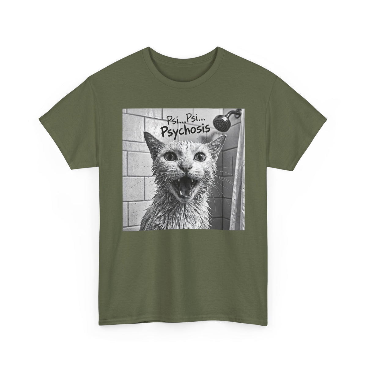Psychosis Cat T-Shirt Funny Grunge Shower Cat Tee