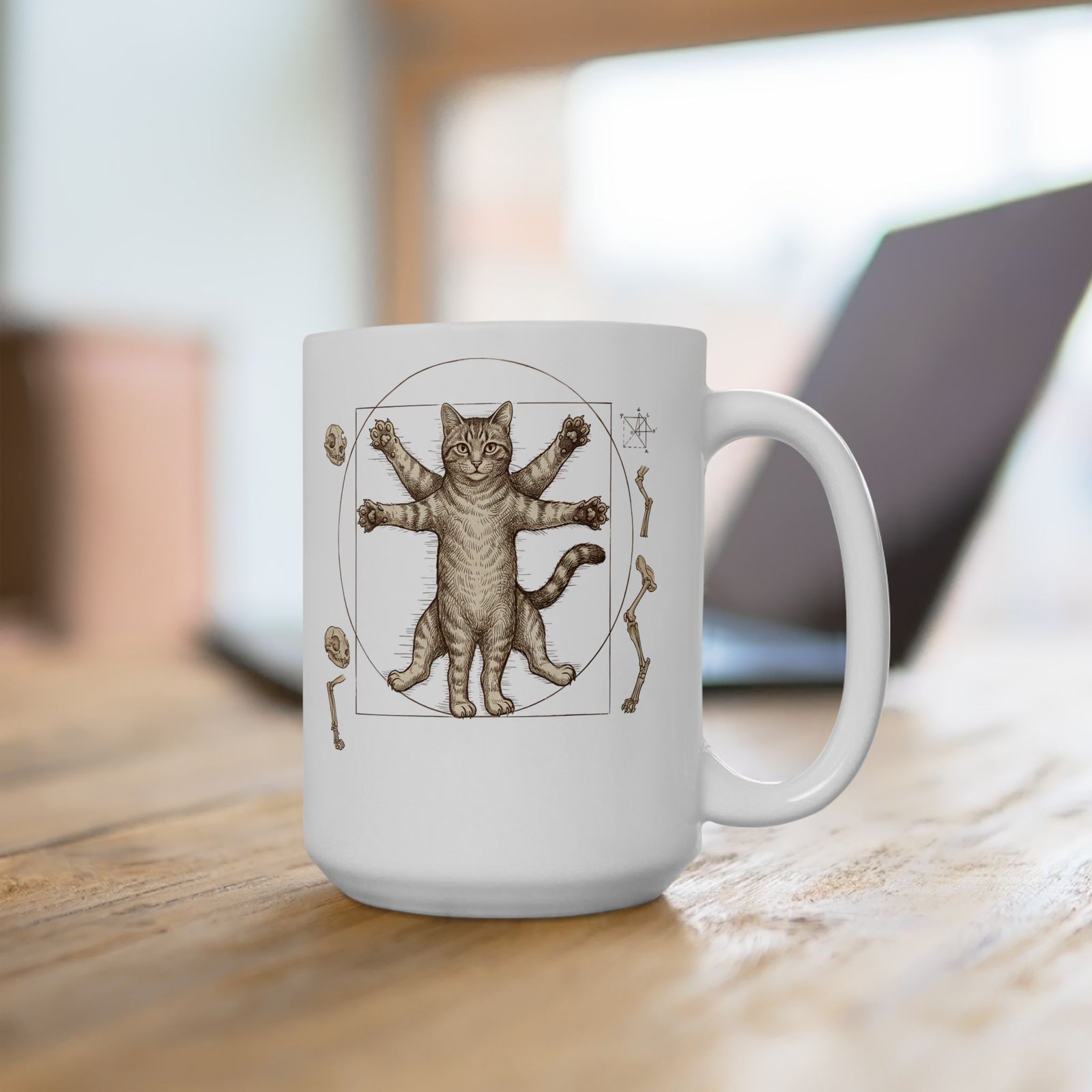 Vitruvian Cat Ceramic Mug — Anatomical Cat Art Mug