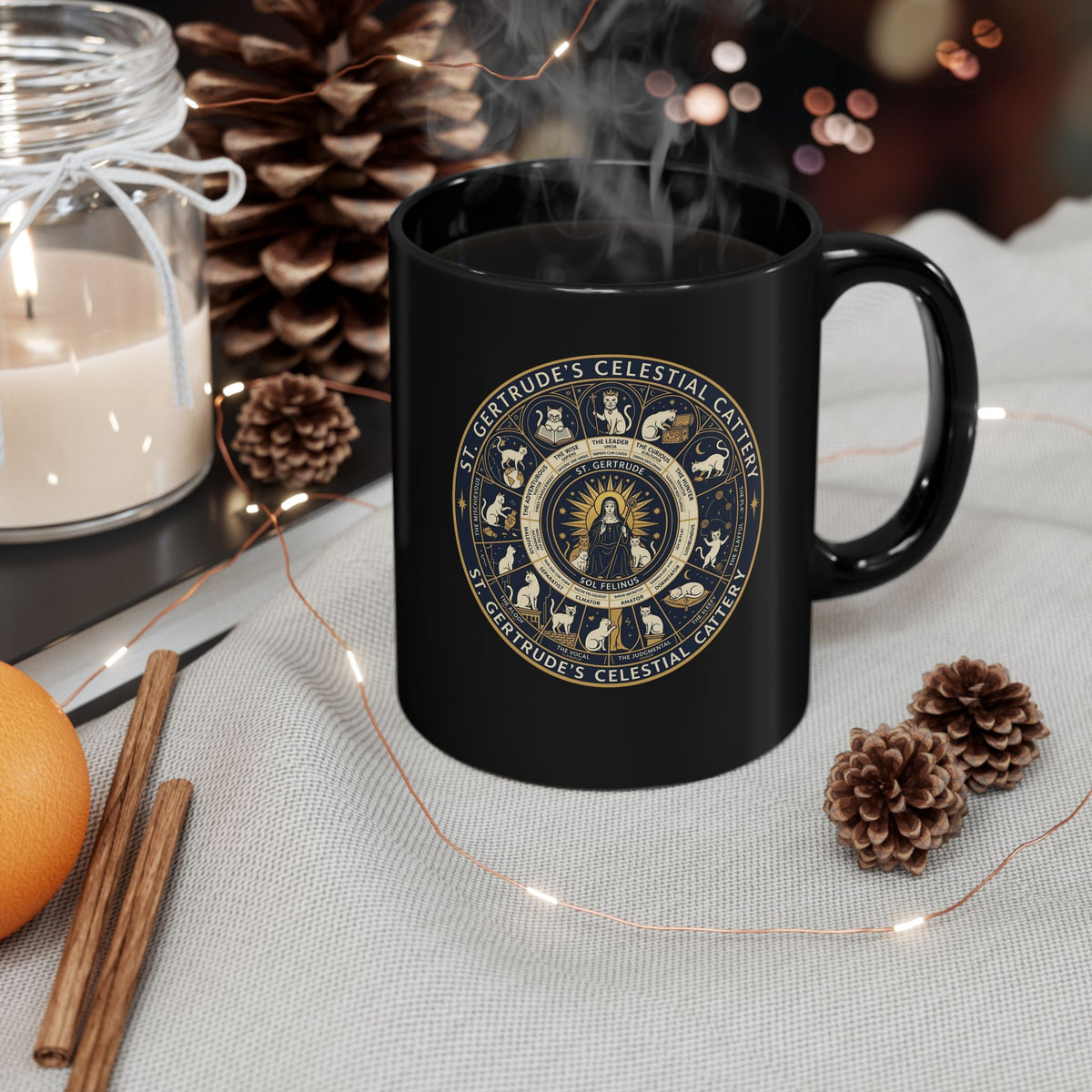 Saint Gertrude Gothic Cat Zodiac Black Mug