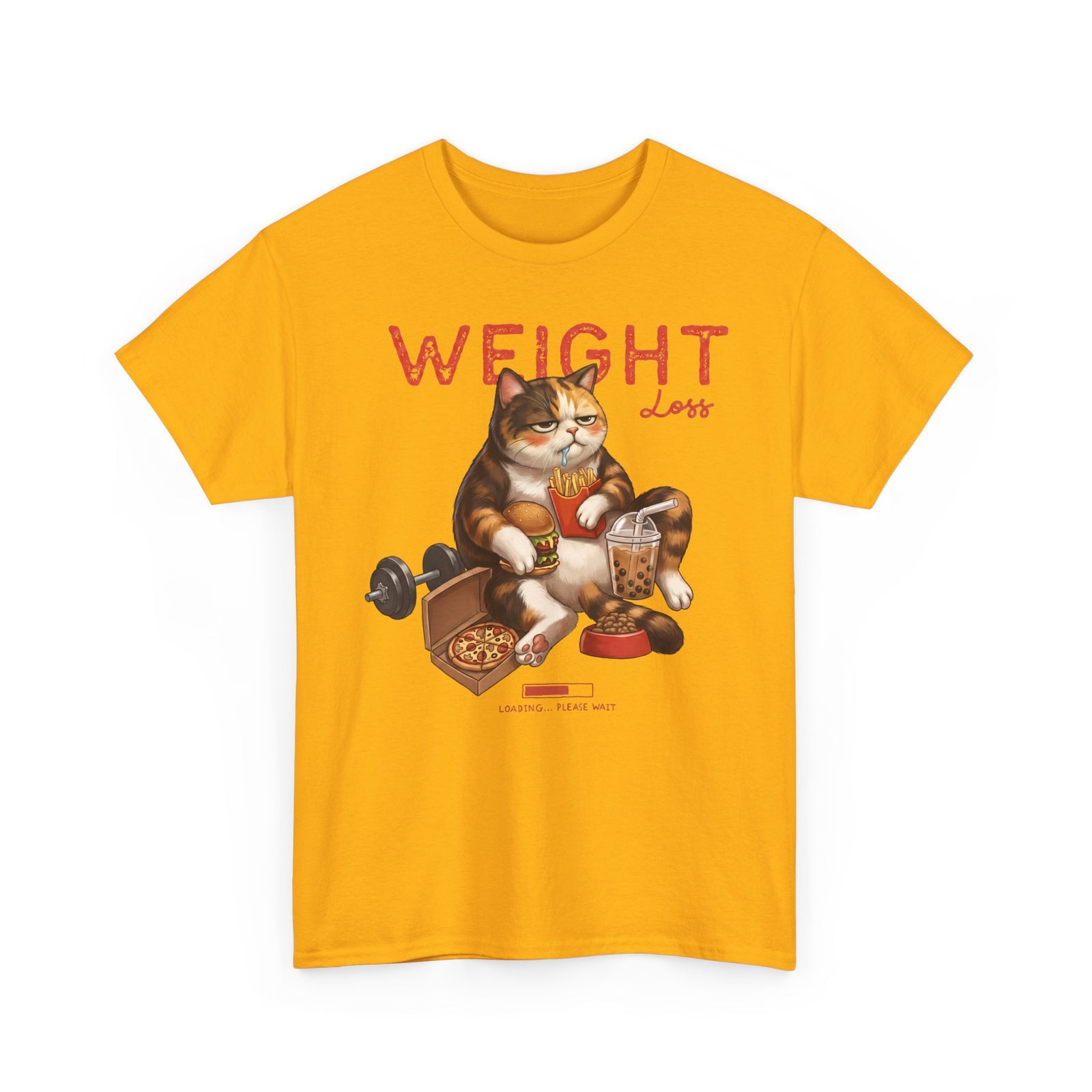 Weight Loss Loading Funny Cat T-Shirt — Chubby Calico Junk Food Tee