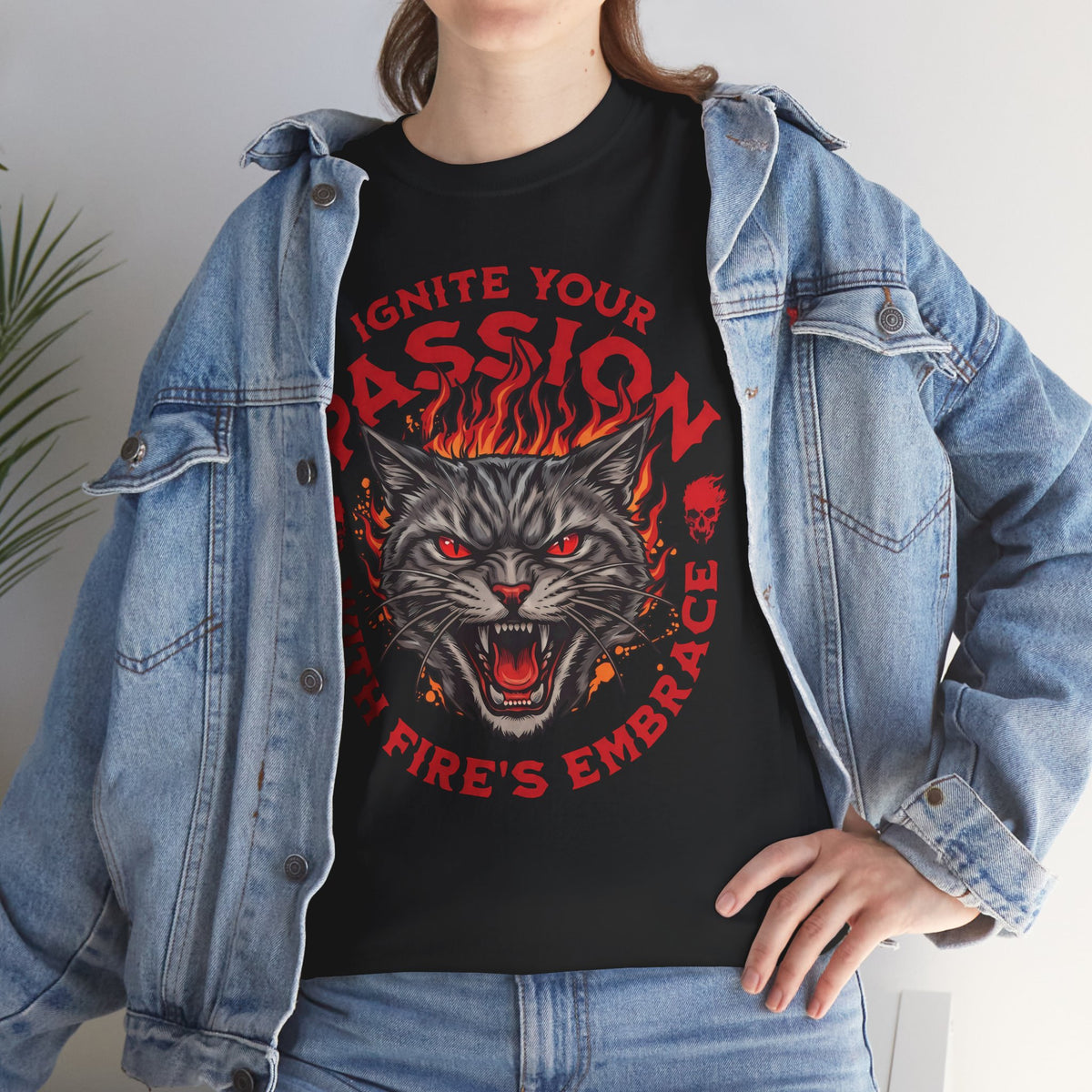 Ignite Your Passion T-Shirt — Flaming Heavy Metal Cat Gothic Tee