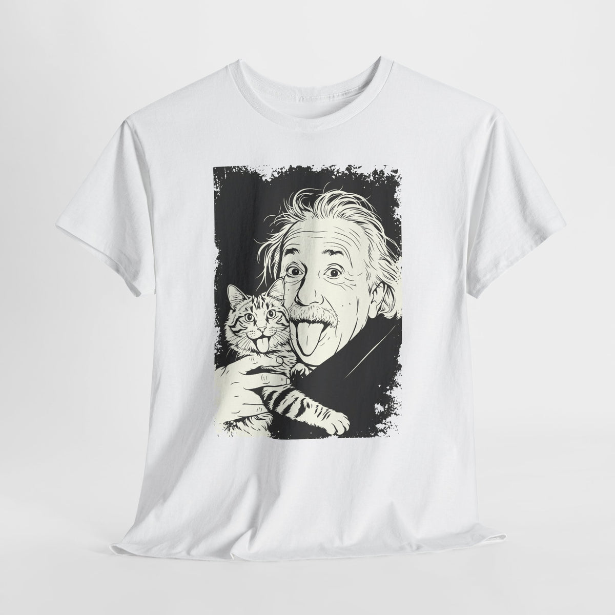 Einstein & Cat Graphic Tee — Funny Retro Science T-Shirt