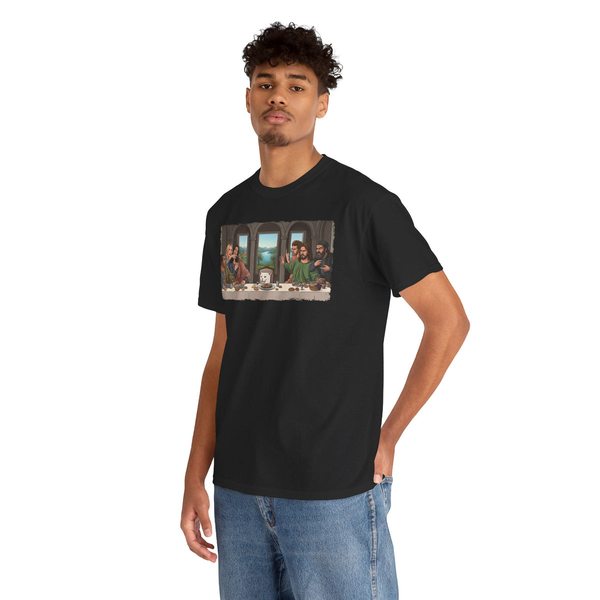 Last Supper x Woman Yelling at Cat Tee — Funny Religious Art Mashup T-Shirt