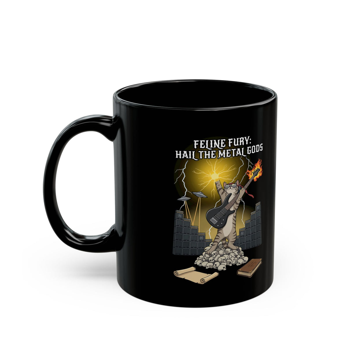 Felines Furry Black Mug — Cute Cat Graphic Mug for Cat Lovers
