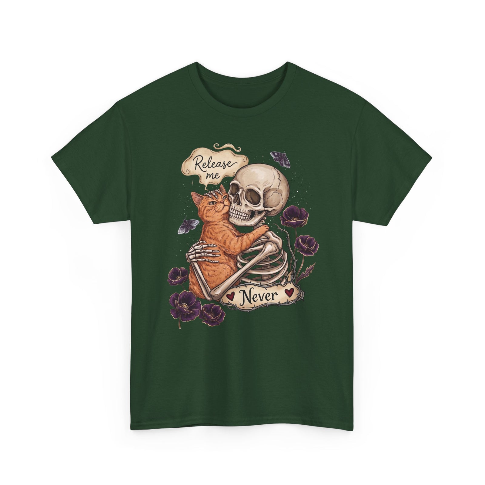 Funny Clingy Skeleton & Cat T-Shirt — Dark Aesthetic Cat Tee