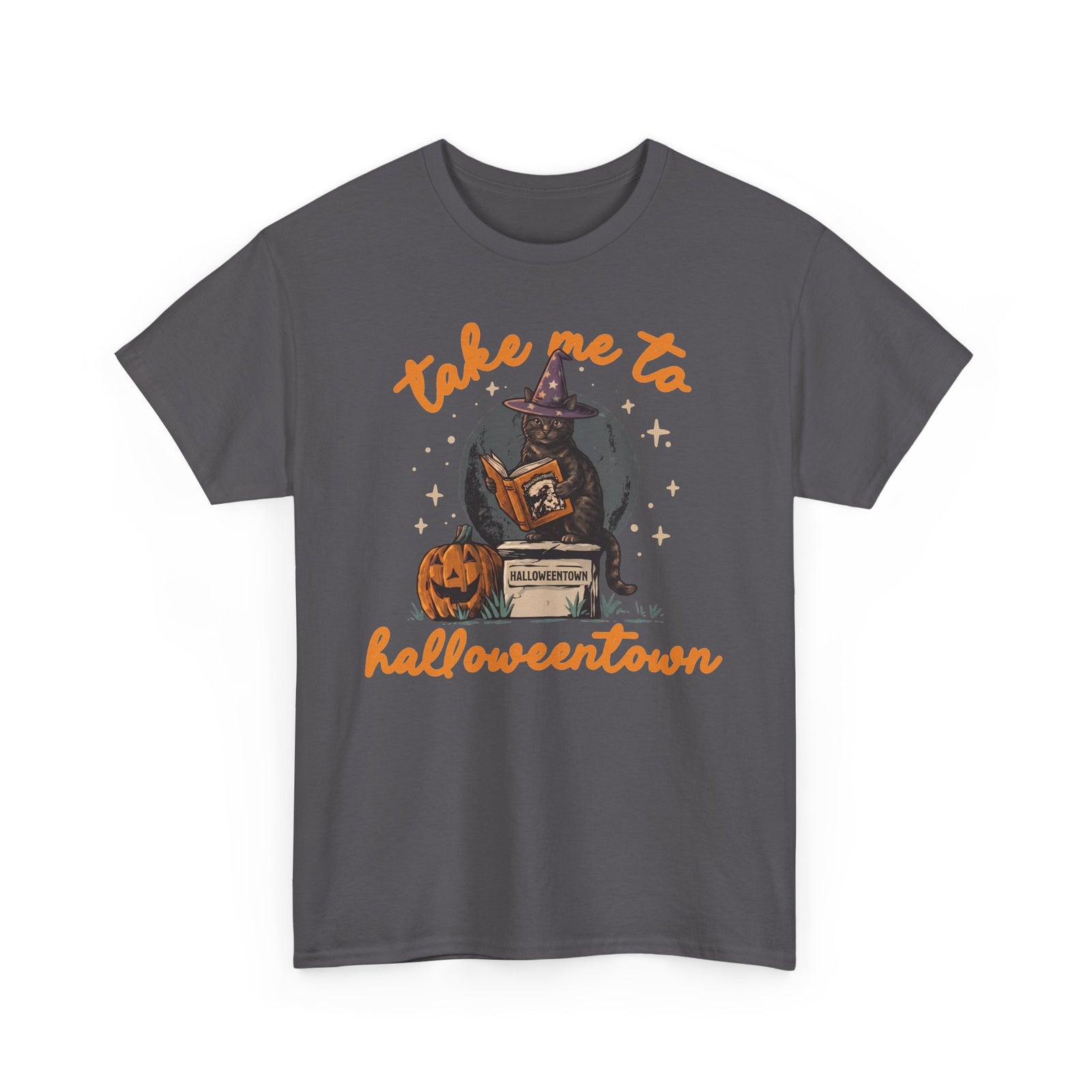 Take Me To Halloweentown Black Cat T-Shirt — Witchy Spellbook Kitten Tee