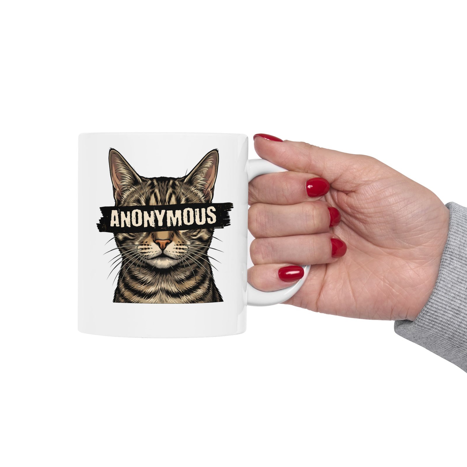 "Anonymous" Censored Cat Ceramic Mug, Edgy Feline Graphic Mug