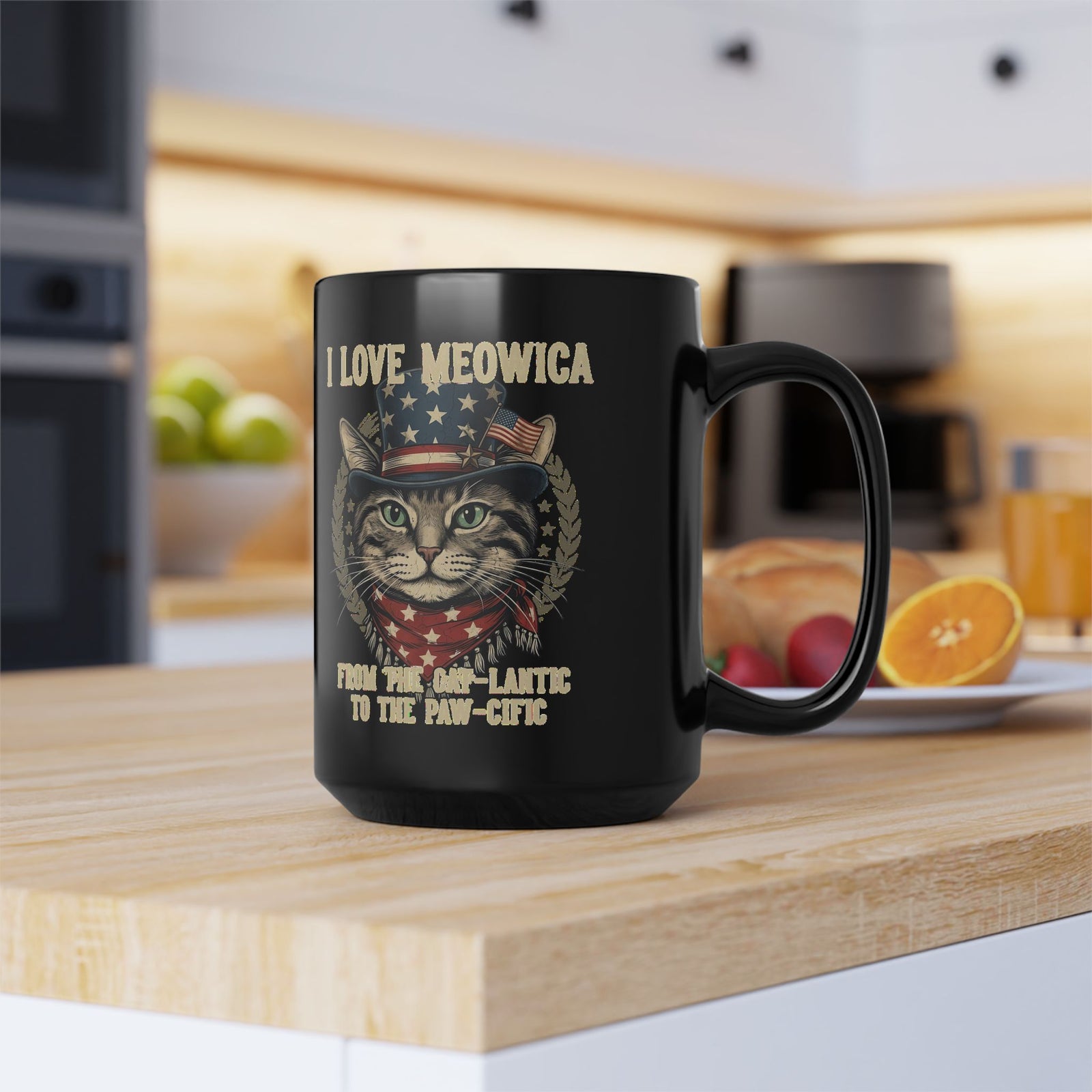 I Love MEOWICA Cat Black Mug — From the Cat-lantic to the Paw-cific