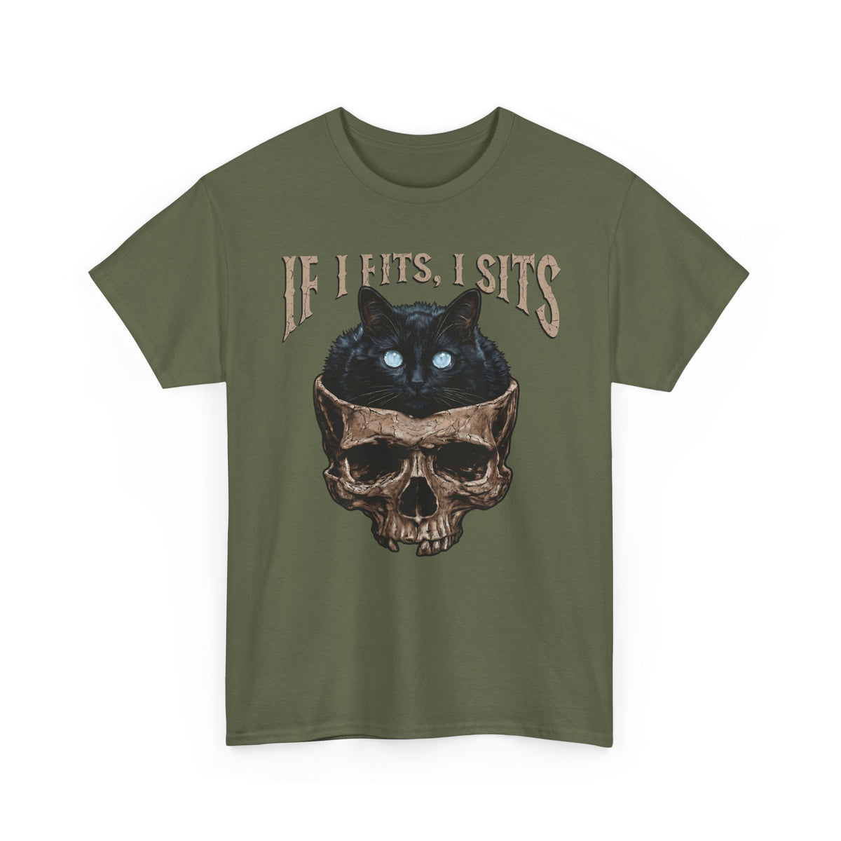 If I Fits I Sits Cat T-Shirt — Funny Gothic Black Cat Skull Graphic