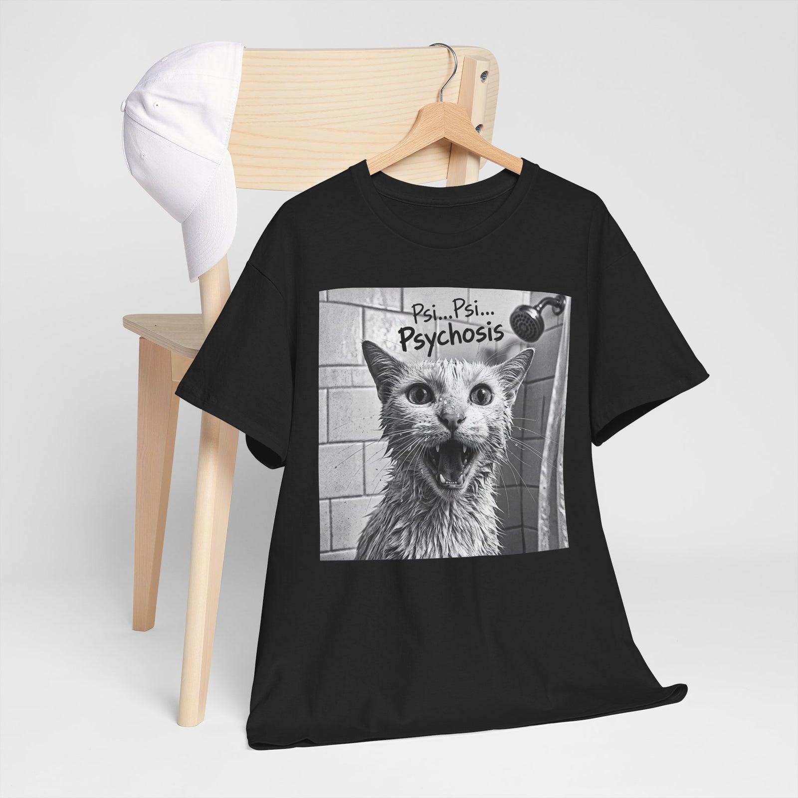 Psychosis Cat T-Shirt Funny Grunge Shower Cat Tee