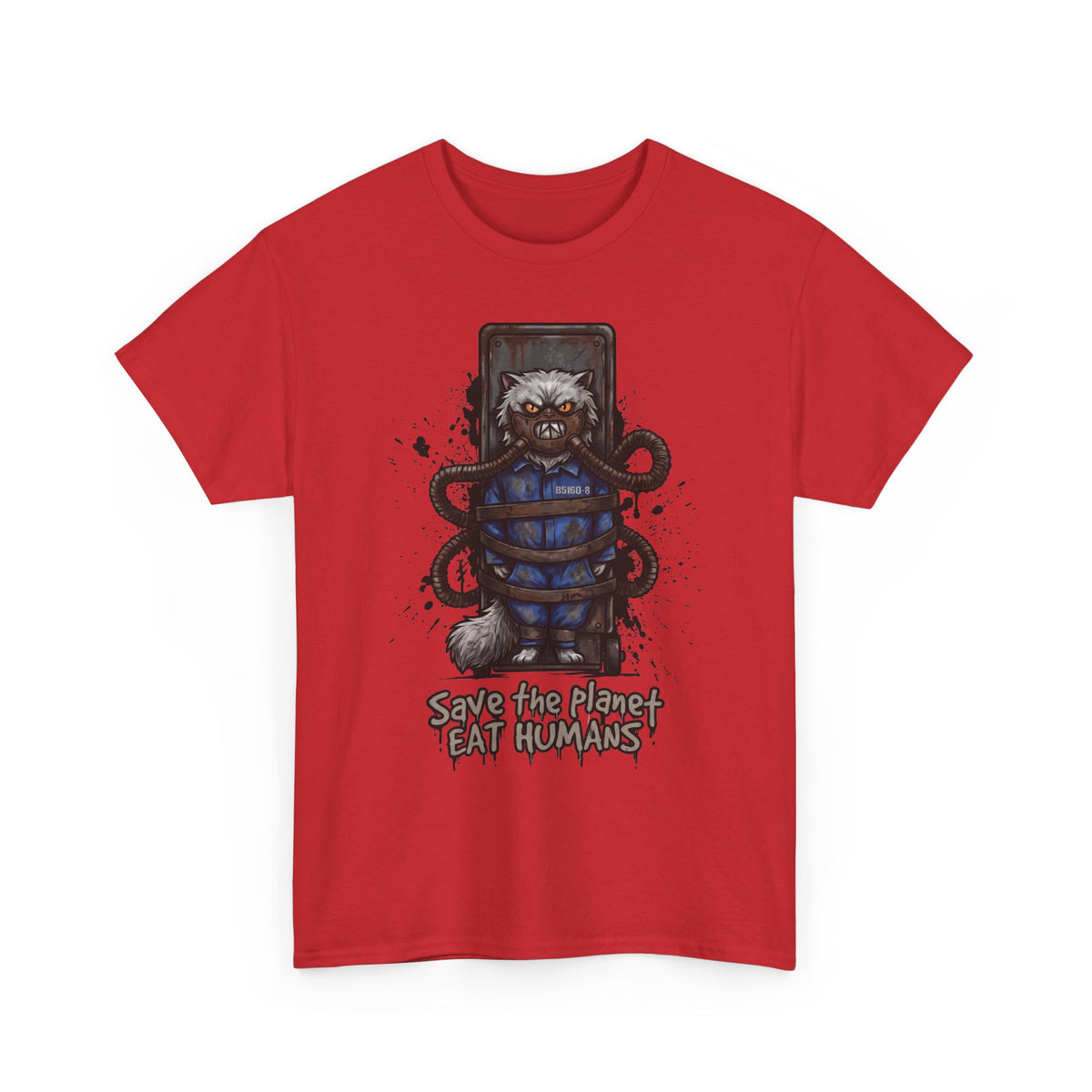 Save The Planet Eat Humans Cat T-Shirt — Horror Movie Parody Tee