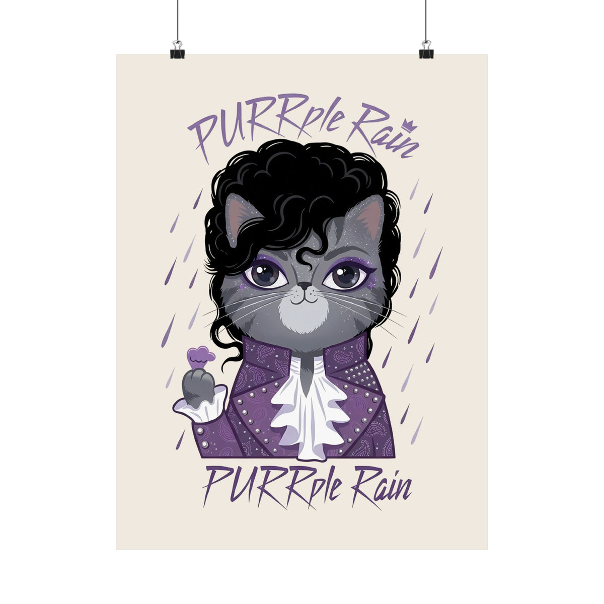 Purrple Rain Cat Parody Poster — Cute Cat 'Purrple Rain' Graphic Poster
