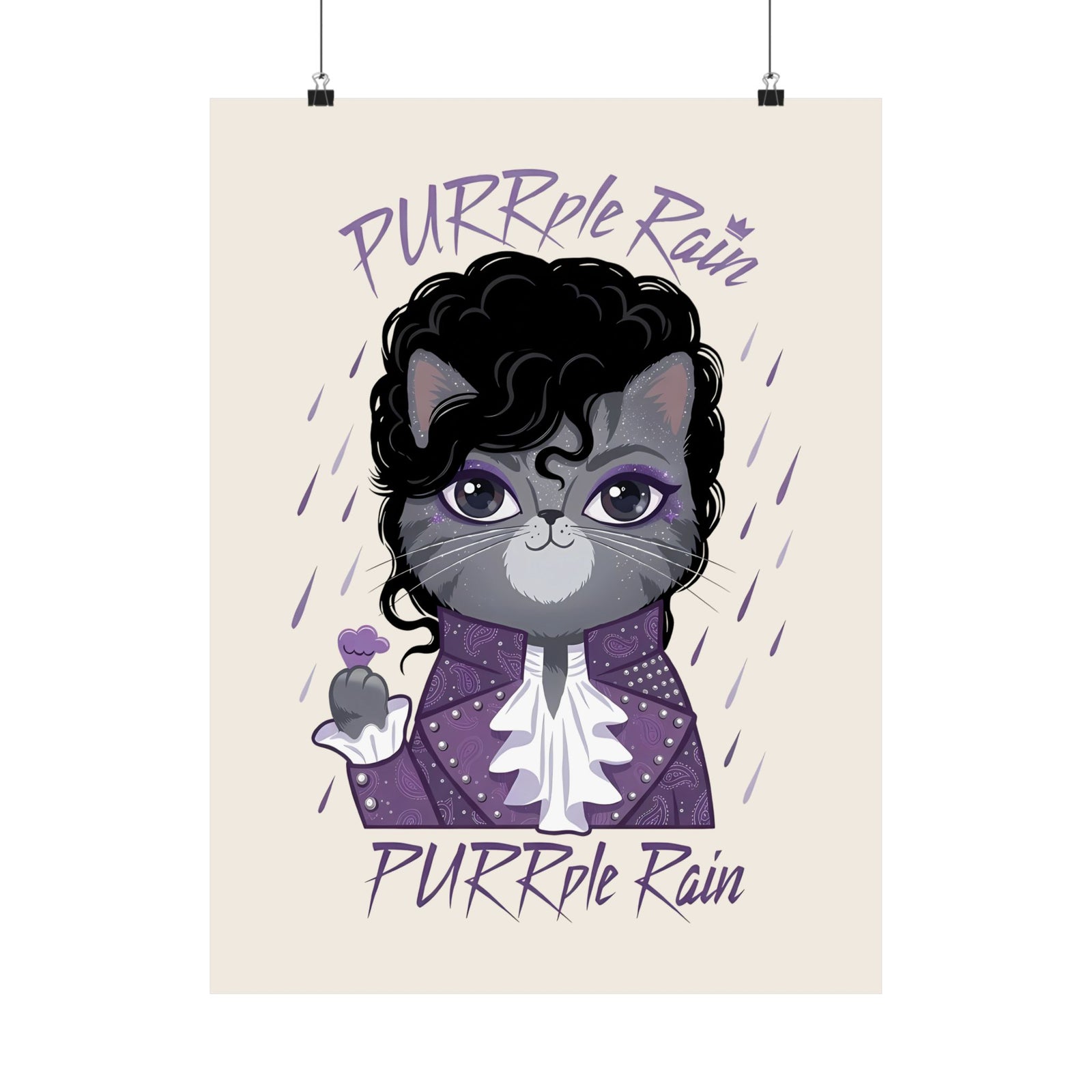 Purrple Rain Cat Parody Poster — Cute Cat 'Purrple Rain' Graphic Poster