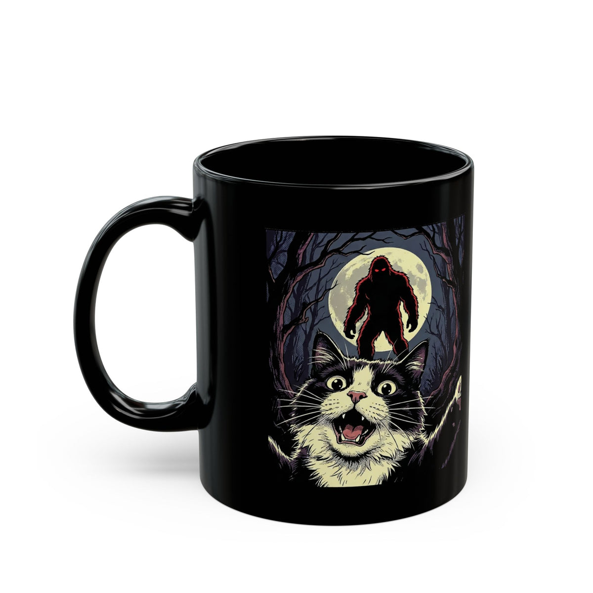 Cat Selfie with Bigfoot Black Mug