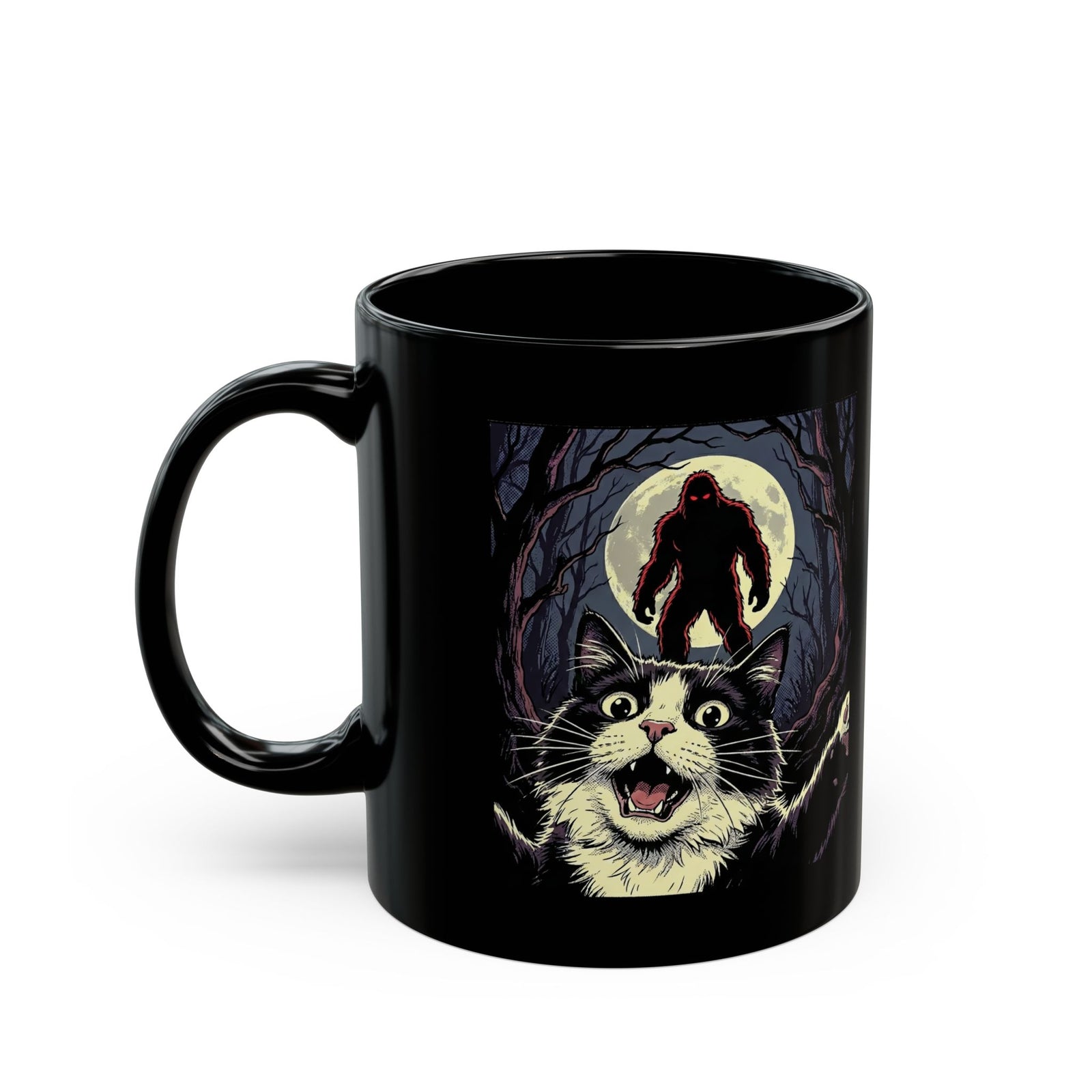 Cat Selfie with Bigfoot Black Mug