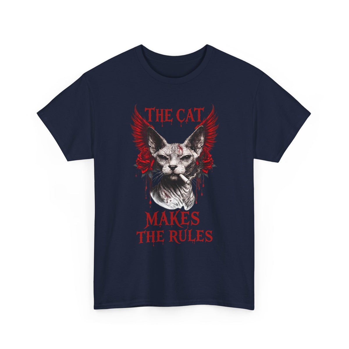The Cat Makes The Rules T-Shirt — Funny Gothic Smoking Sphynx Tee