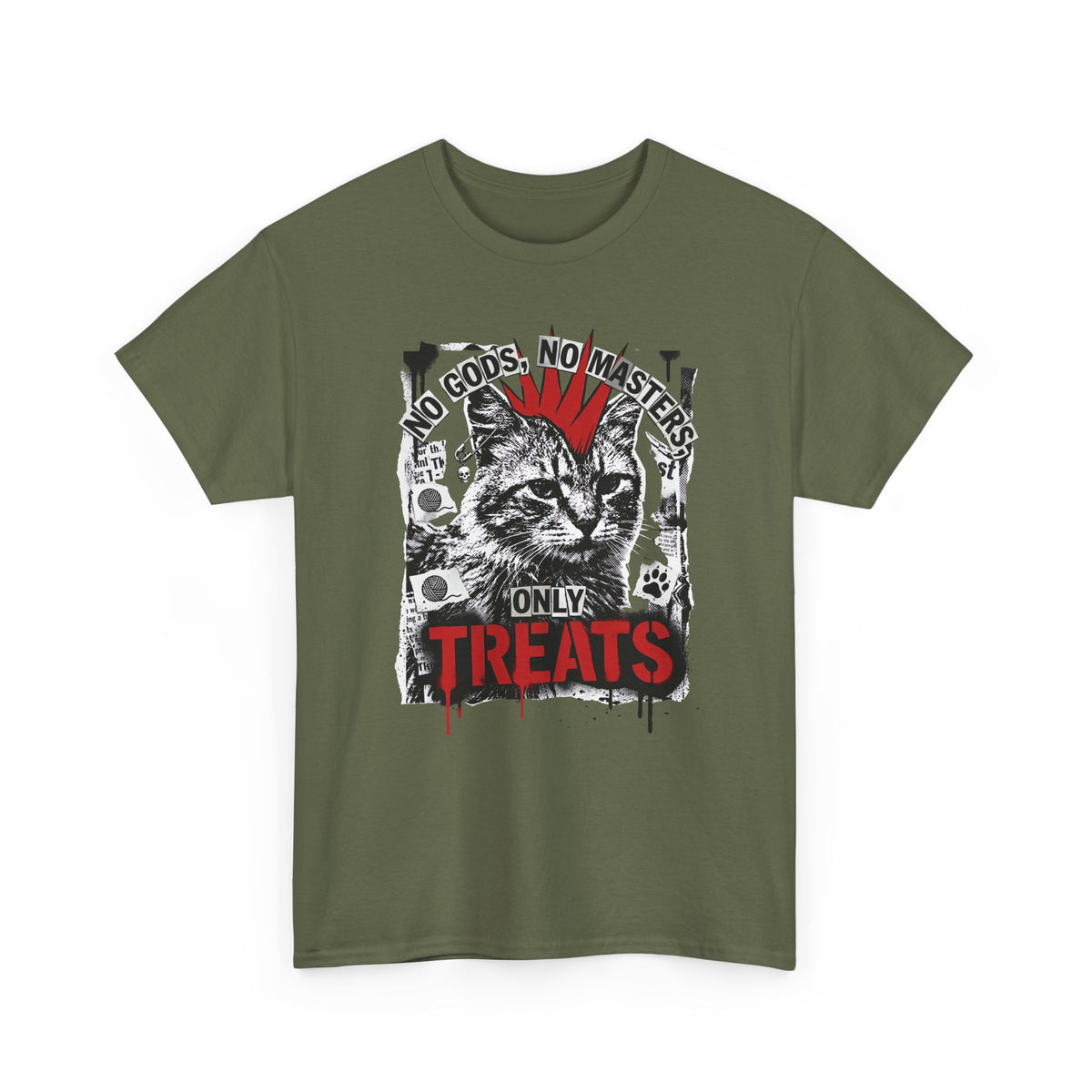 Punk Cat Tee — “No Gods No Masters, Only Treat” Graphic T-Shirt