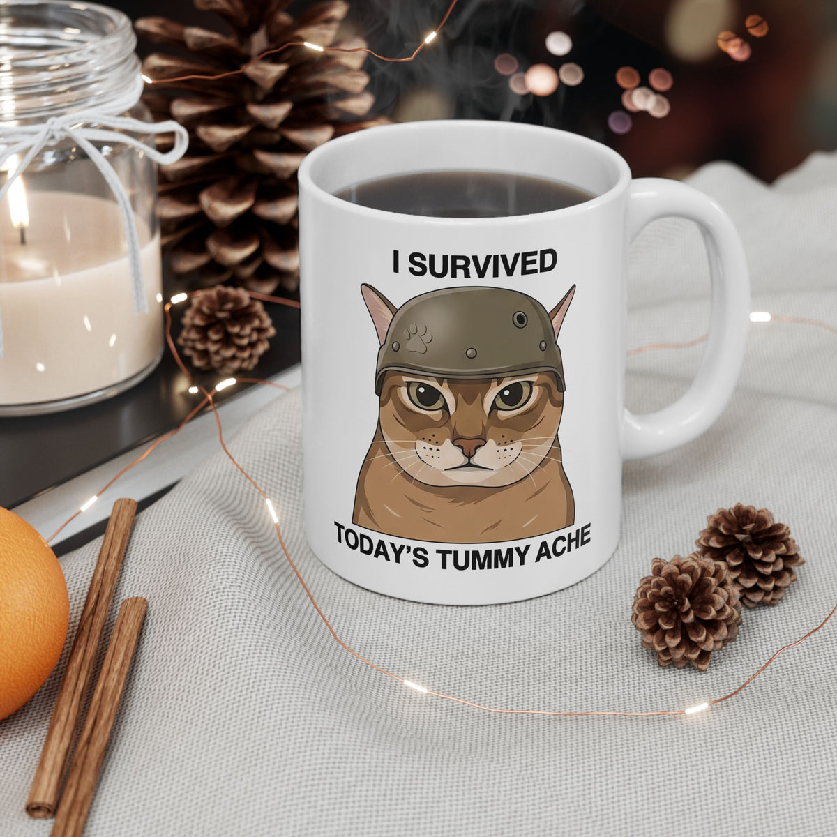 I Survived Today's Tummy Ache Ceramic Mug — Funny Novelty Mug for Moms, Kids & Caregivers