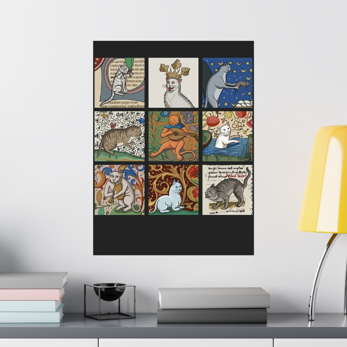 Medieval Cats Poster — Vintage Heraldic Cat Design