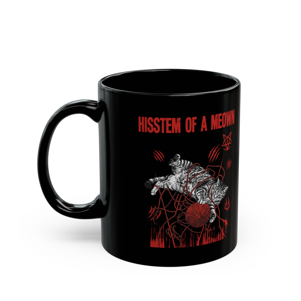 Hissten Of A Meown Black Mug — Funny Cat Pun Mug