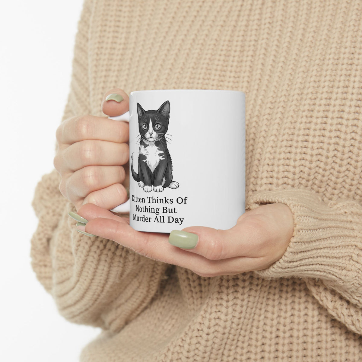 Kitten Thinks Of Nothing But Murder All Day Ceramic Mug — Funny Dark Humor Cat Mug