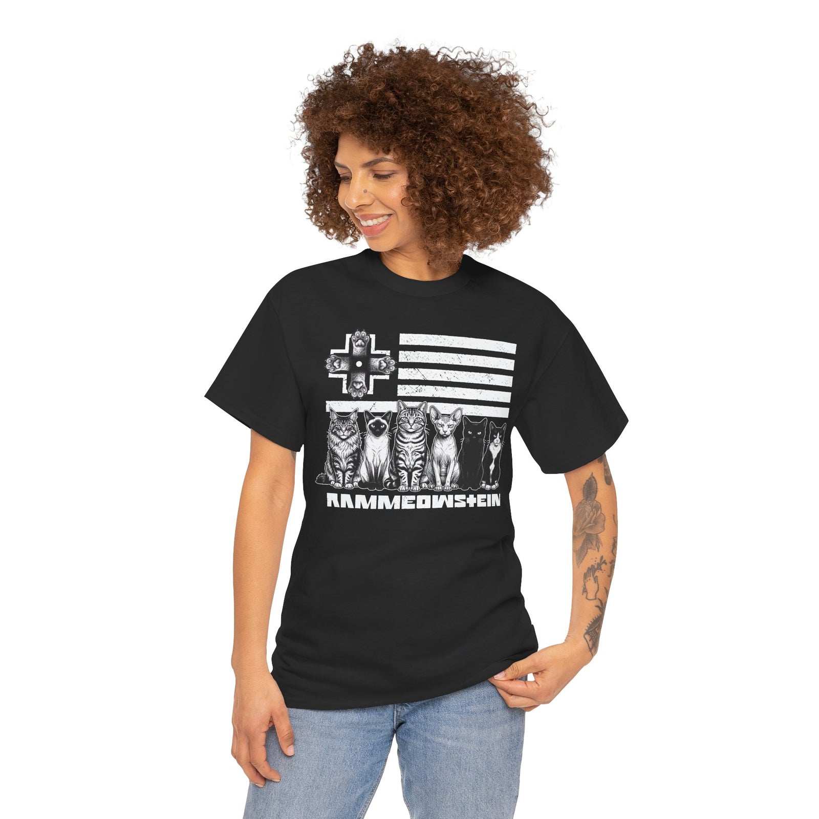 Rammowsteen Cats T-Shirt – Vintage Flag & Five Cats Graphic Tee
