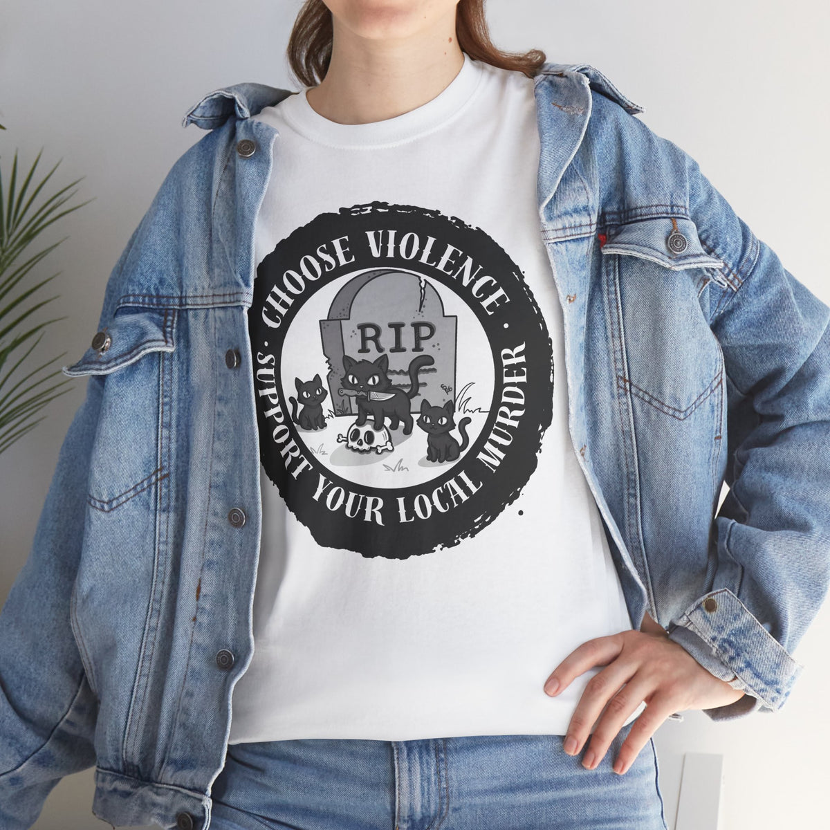 Choose Violence Support Your Local Murder Shirt — Knife Black Cat Graveyard Tee