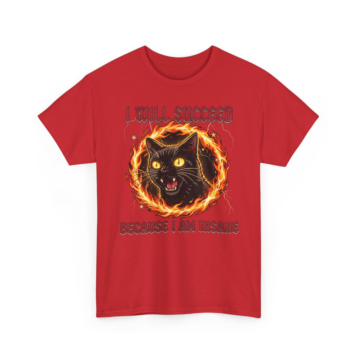 I Will Succeed Because I Am Insane T-Shirt — Heavy Metal Black Cat Graphic Tee