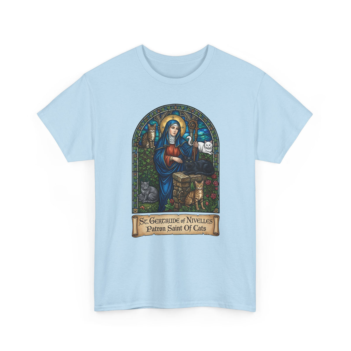 Saint Gertrude of Nivelles Cat Patron T-Shirt — Patron Saint of Cats Tee