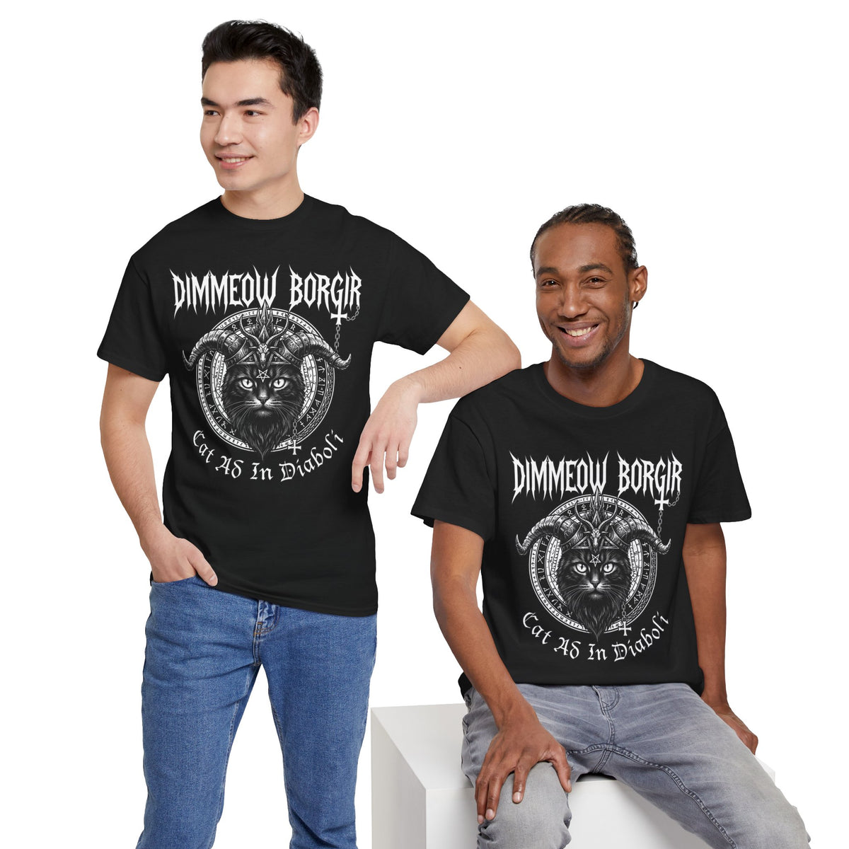 Black Metal Cat T-Shirt — "Dimmeow Borgir" Gothic Cat Band Tee