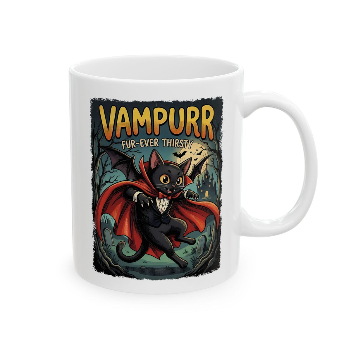 Vampurr 'Fur-ever Thirsty' Cat Vampire Ceramic Mug