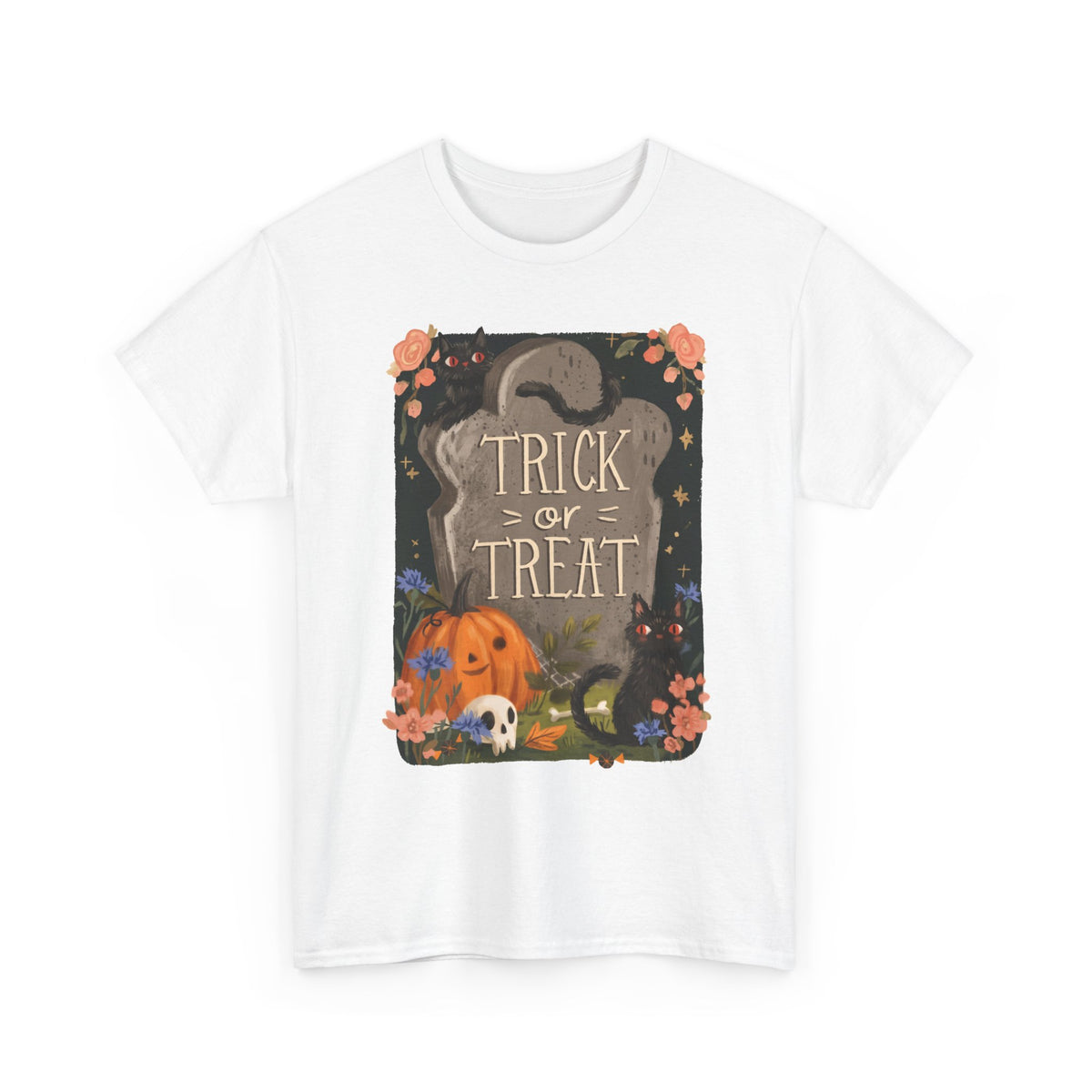 Trick Or Treat Black Cats Graveyard — Whimsical Cottagecore Halloween Art