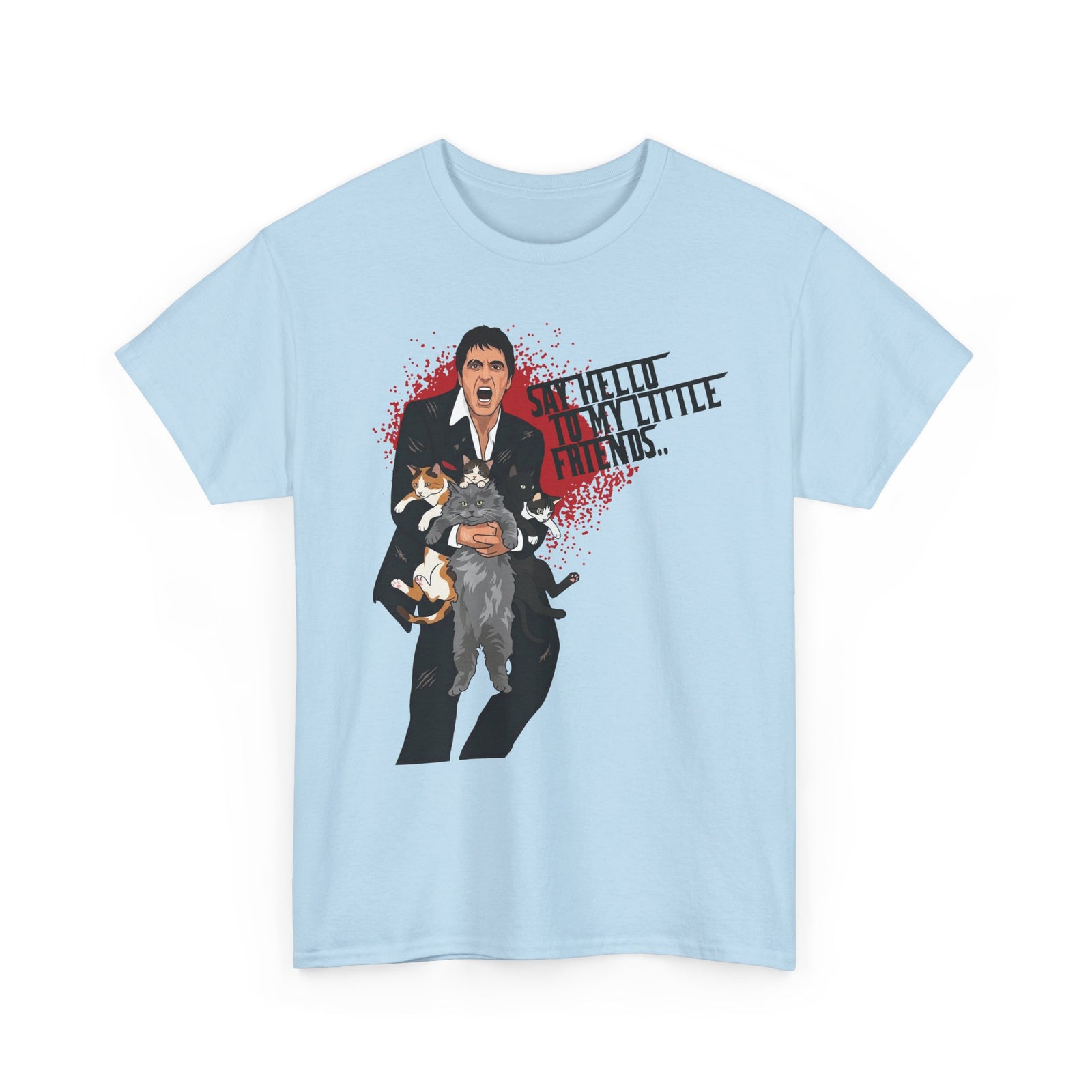 Say Hello To My Little Friends T-Shirt Funny Gangster Holding Cats Graphic Tee