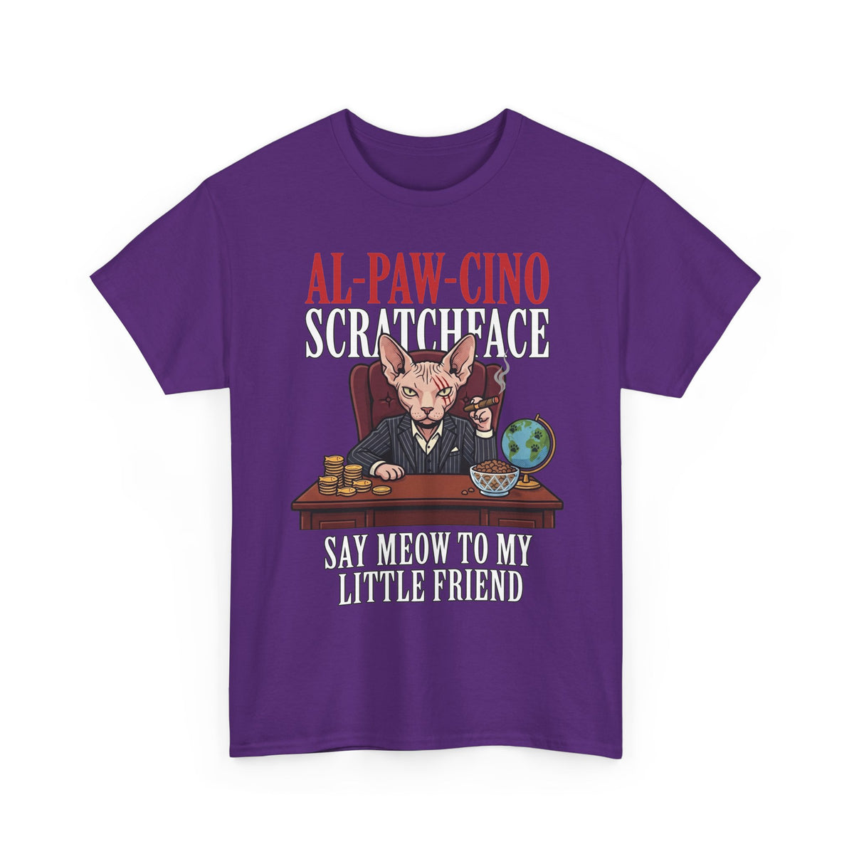 Al-Paw-Cino Scratcheace T-Shirt – Funny Cat Mafia 'Say Meow to My Little Friend' Tee