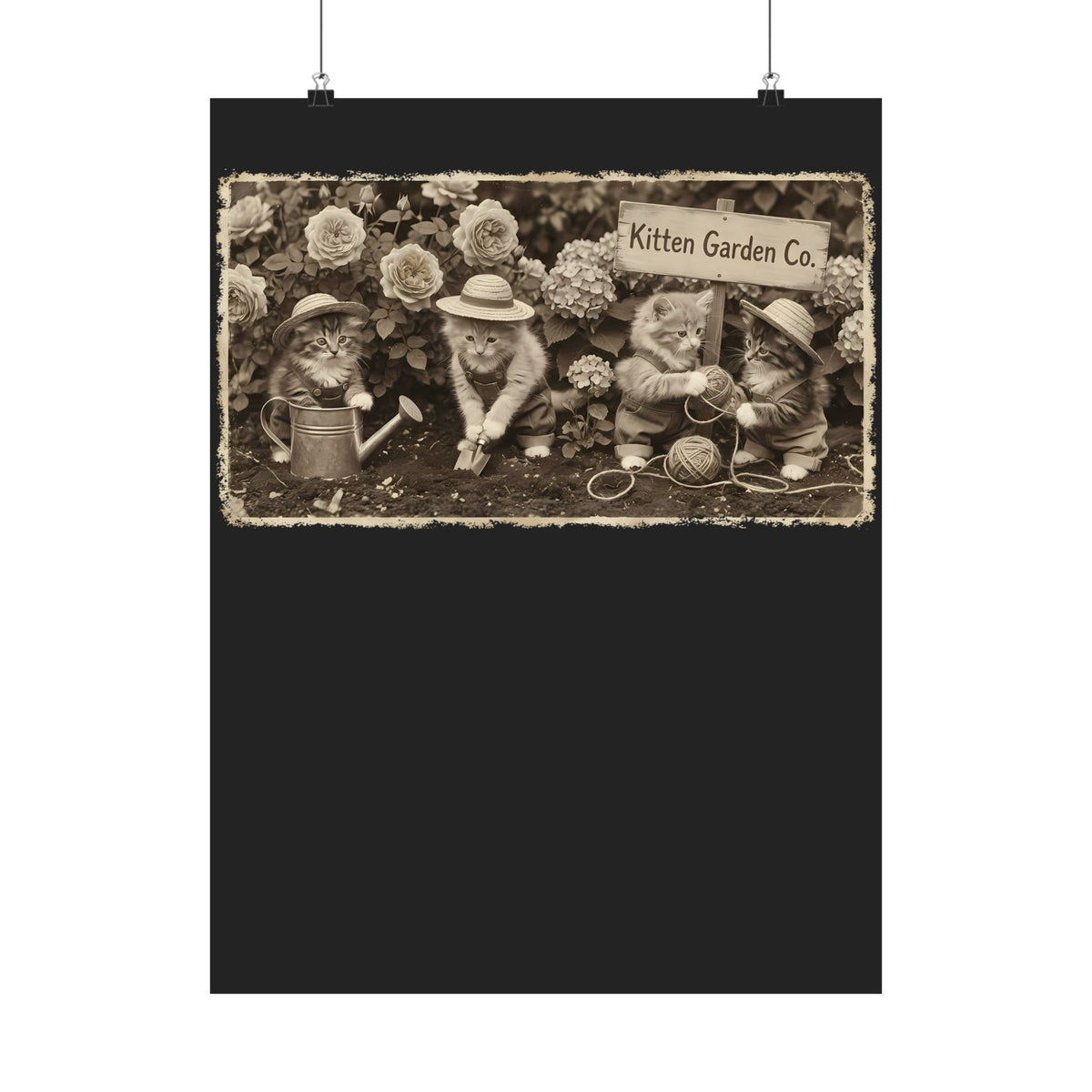 Vintage Kittens in the Garden Poster — Cute Floral Cat Poster